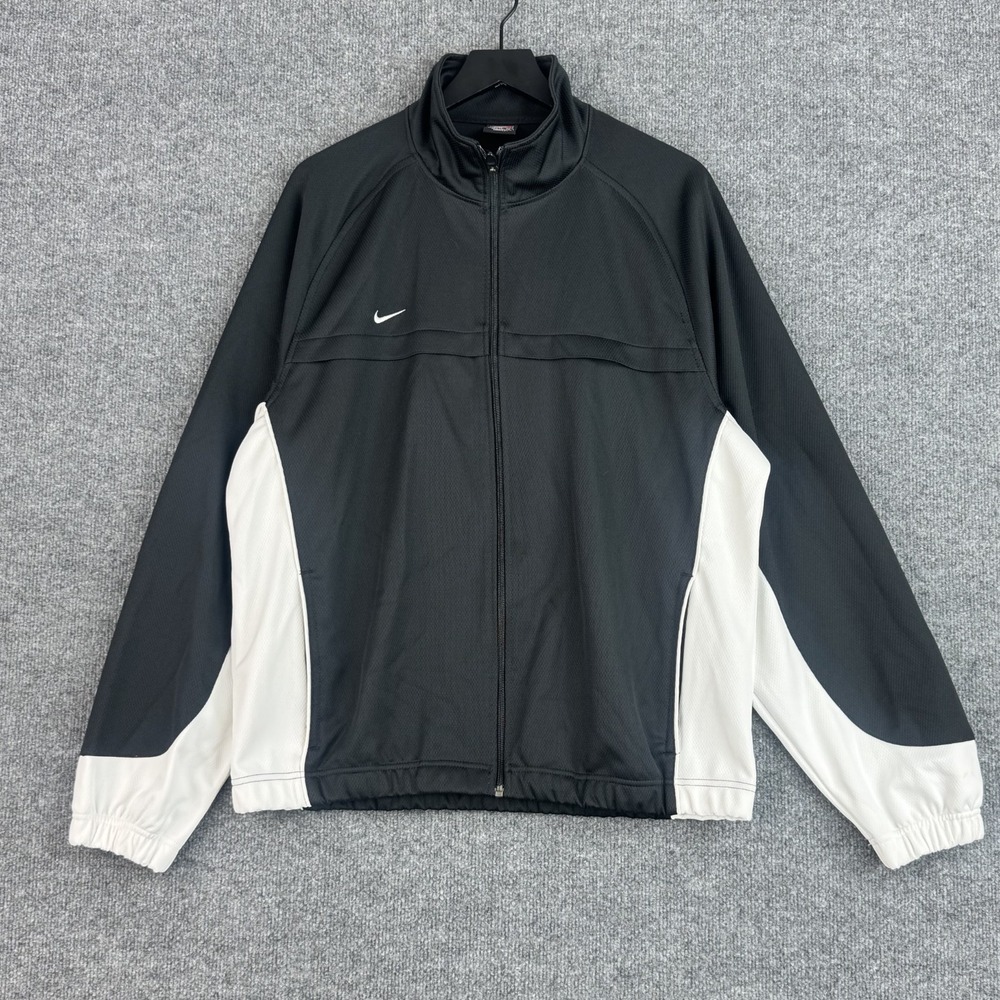 Vintage Nike Team Track Jacket Mens XL Black White Full Zip Athletic Red Tag Y2K